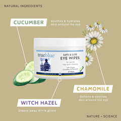 TrueBlue pre-moistened eye wipes for dogs for quick cleansing around the eye area.