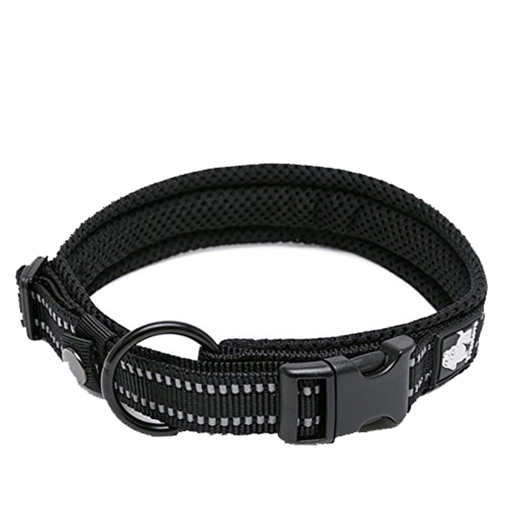 TRUE LOVE dog collar with reflective-duraflex-buckle in black-xs for secure, adjustable night walks.