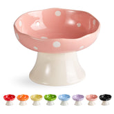 TRUNDISAN mushroom pink ceramic raised bowl promotes ergonomic feeding posture.