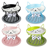 TRUNDISAN raised cat bowls 4pc set on a stand with non-slip mat for daily meals.