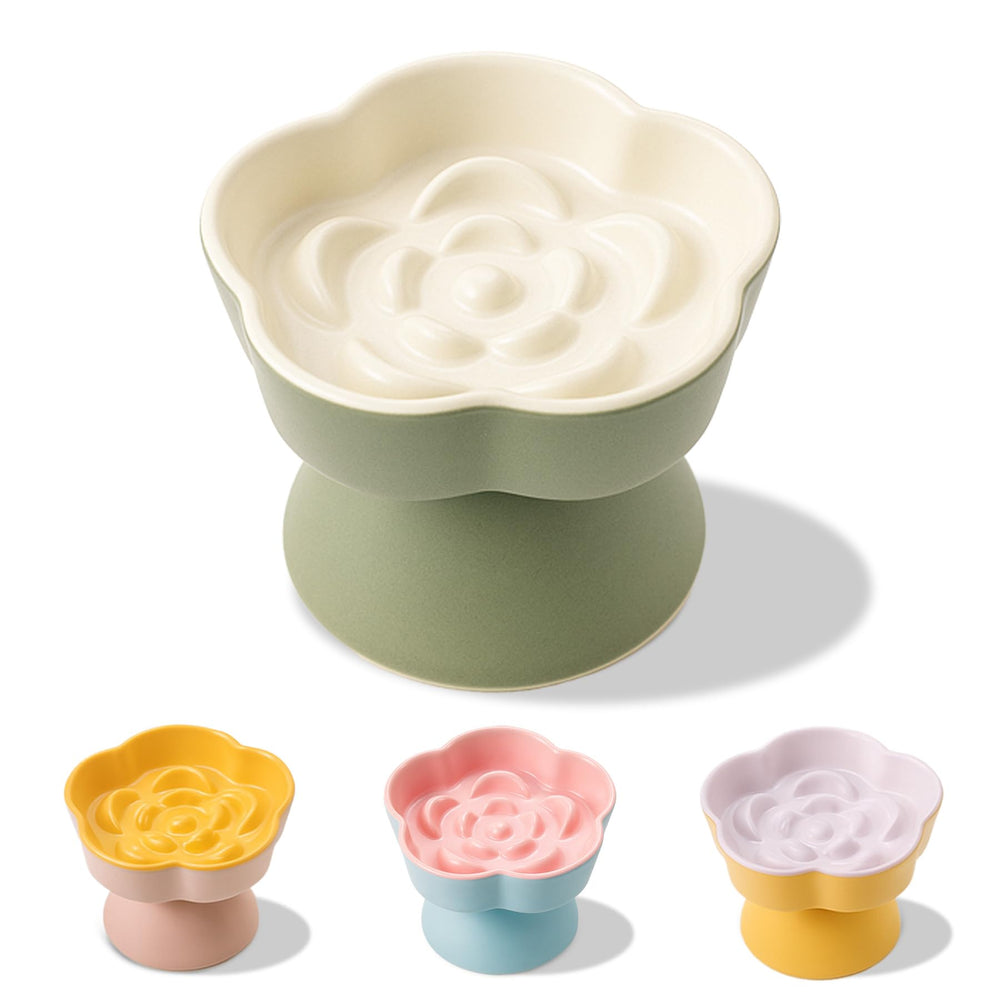 TRUNDISAN tilted cat bowl with flower design promotes a comfortable eating posture and slower meals.