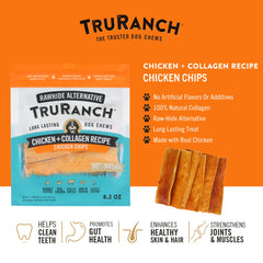 TRURANCH collagen dog chips ingredient close-up highlights real chicken flavor.