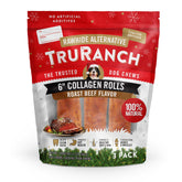 TRURANCH collagen rolls roast beef packaging highlights rawhide-free holiday treat