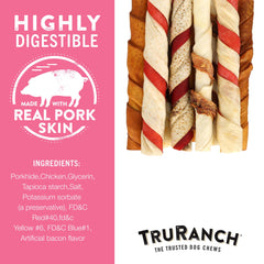 TRURANCH pork skin twists dog-snack portion on hand demonstrates easy training rewards.
