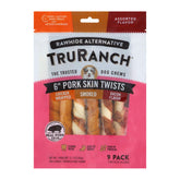 TRURANCH pork skin twists pack-shot showing resealable bag with assorted flavors for dogs enjoyment.