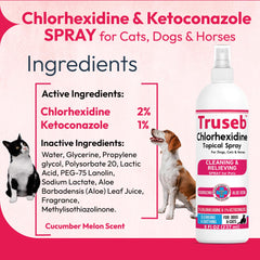 Truseb bottle spray action demonstrates topical application for skin care.