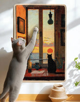 Truvito 3-in-1 sisal scratcher mat on floor with sunset design for indoor cats