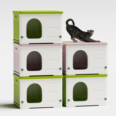 TSEHOOHOO cat house stackable design demonstrates sturdy stacking for multiple cats.