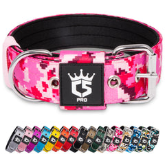 TSPRO tactical dog collar camo pink closeup highlighting padded neck comfort