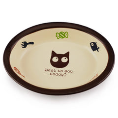 TTcat Oval Ceramic Cat Food Bowl front view highlights durable, easy-clean design for hassle-free feeding.