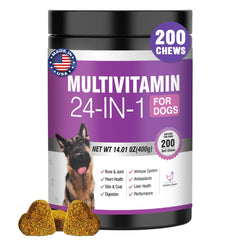 TTLXBL 24-in-1 dog vitamins bottle front highlights comprehensive support for skin and joints