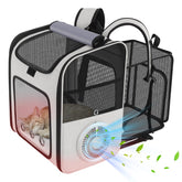 TTPet pet backpack cooling fan front view demonstrates all-season comfort for outdoor trips.
