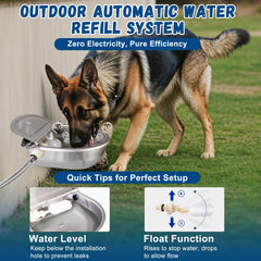 TUHPIBK stainless steel self-filling bowl for pets and poultry.