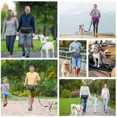 TUDEQU 4-in-1 dog walking belt front-pocket organization shows space for phone and bags.