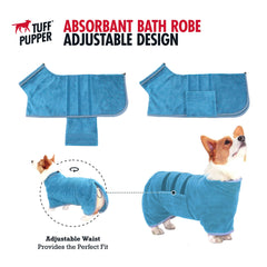 Tuff Pupper robe elastic legs keep it centered during post bath play