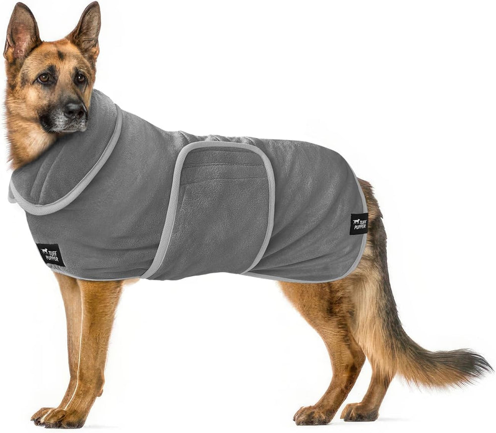 Tuff Pupper fast drying dog bath robe front view with ultra-absorbent 800 GSM fabric