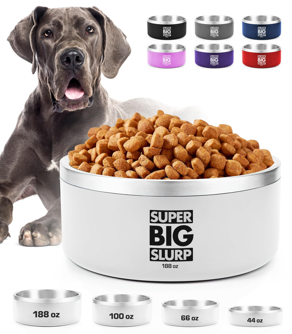 Tuff Pupper heavy-duty insulated dog bowl front view showing large capacity for food and water.