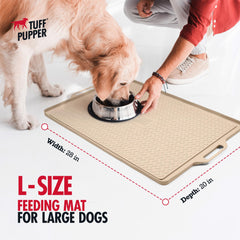 Tuff Pupper large-dog bowls on mat manage messy meals without spills