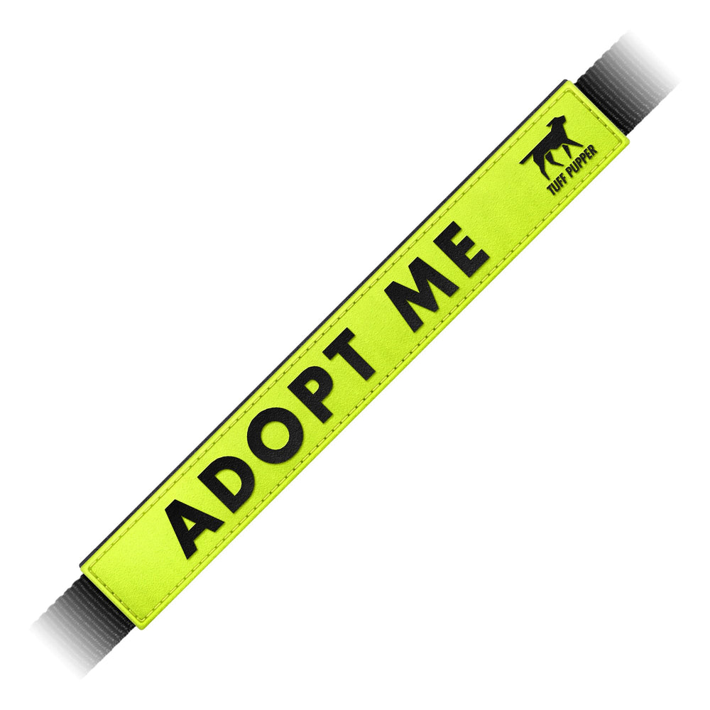 Tuff Pupper leash sleeve on Adopt Me label highly visible during walks