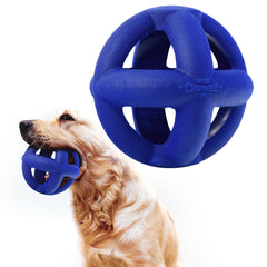 Tuff Pupper Pelota-jaula azul para perros, ideal para juegos de buscar al aire libre.
