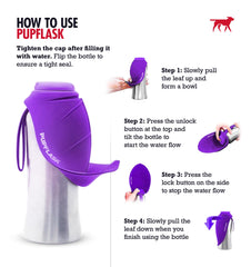 Tuff Pupper PupFlask leak-proof cap demonstrates mess-free travel.