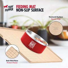Tuff Pupper raised edges mat contains kibble and water for less cleanup