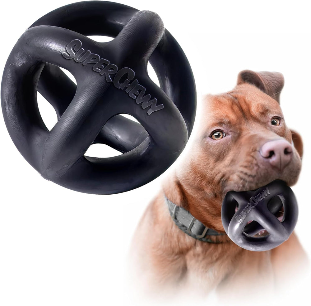 Tuff Pupper SuperChewy ball rugged surface closeup—durable rubber for tough chewers.