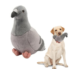 TUKVESZE Pigeon plush toy closeup shows soft rabbit fur and cozy texture for dogs