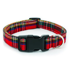 Tunkoo Christmas plaid dog collar front view highlights festive style for daily walks.