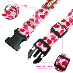 Tunkoo valentines day collar size guide demonstrates adjustable fits for small to large dogs