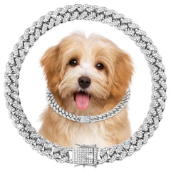 TVTOO 10-inch silver Cuban link collar front view for small dogs' secure, stylish wear.