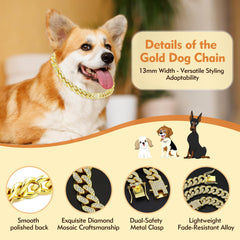 TVTOO gold-cuban-link-dog-collar-buckle-closeup demonstrates secure closure for safe daily use.