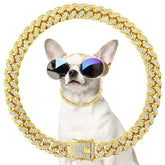 TVTOO gold large dog-collar-cuban-link-16inch closeup showing secure buckle for daily wear.