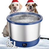 Twinsing 3.5L heated water bowl with digital display keeps outdoor water warm during winter outings.