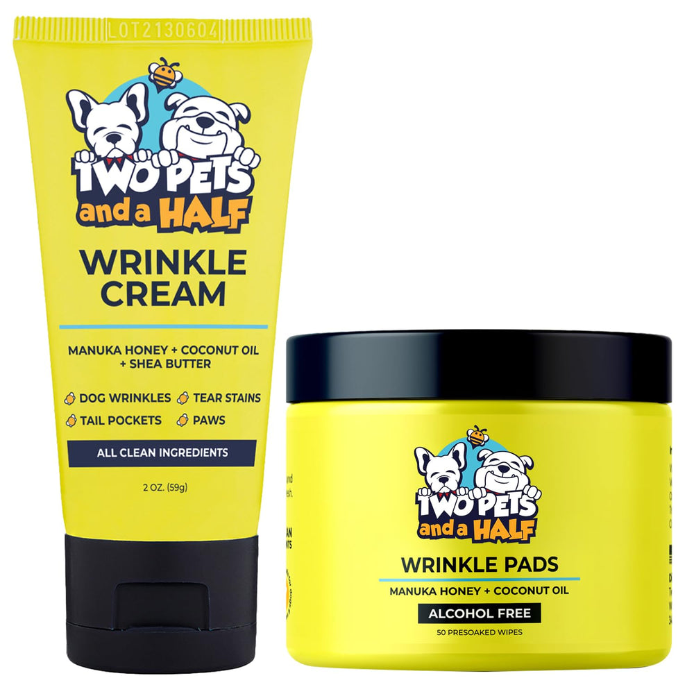 Two Pets and a Half paste for bulldogs wrinkle 2oz being applied to a bulldog's facial folds for comfort