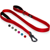 TwoEar 4FT 1IN strong red dog leash with padded dual handles for comfortable grip.
