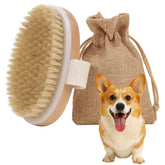 TWPER dog-cat-brush with soft boar bristles gently removes loose fur for short-haired pets.