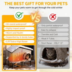 Txunocy heated cat house waterproof roof protects pets from rain and dampness.