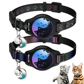 Typecase cat collar airtag-holder black closeup shows secure fit for tracking.