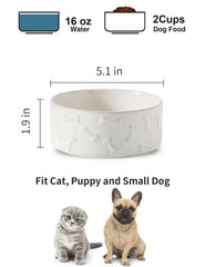 UBEE ceramic dog bowl set bone-pattern side view supports proper posture during meals