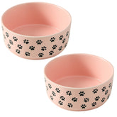 UBEE 6.5-inch pink paw-pattern ceramic dog bowls with durable feeding surface