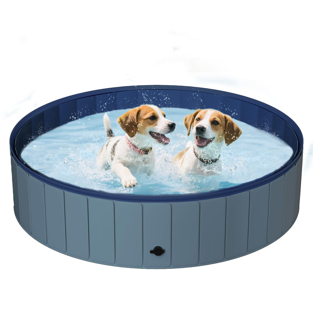 UCCY foldable dog pool folded for compact storage and easy transport.