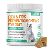 UEOWJET flea-tick chews bottle closeup for convenient daily protection.