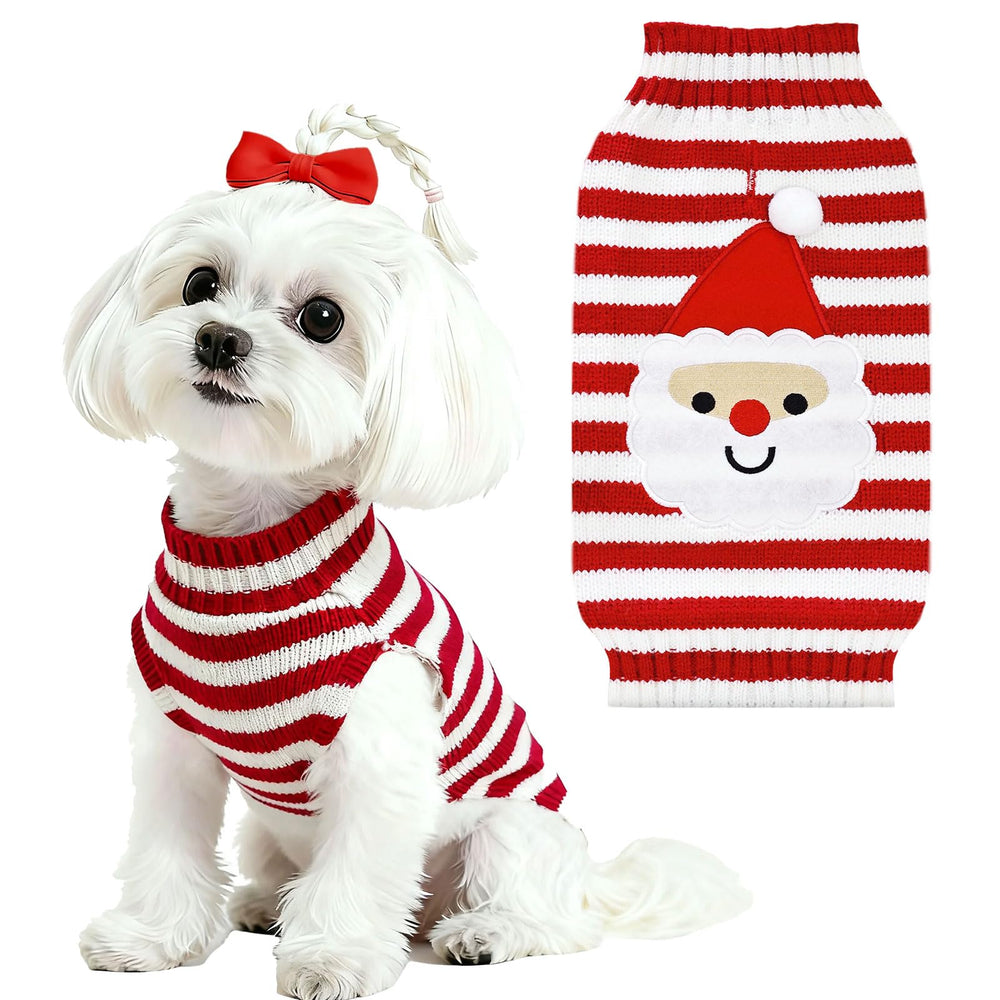 UETZLTB dog christmas sweater in red Santa stripe for cozy winter warmth on walks.