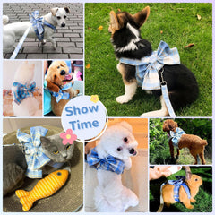 UETZLTB plaid small dog harness in blue elevates fashion and security on walks.