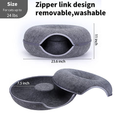 Uezea Cozy Cat Tunnel Bed detachable felt liner highlights easy cleaning