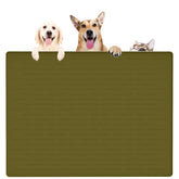 Ultibe avocado green pet food mat folded for easy cleanup and mess containment.