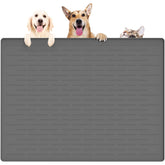 Ultibe large pet food mat with raised edges contains spills and keeps floors clean.
