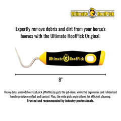 Ultimate HoofPick rubberized-handle enables secure grip during hoof cleaning.