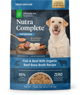 Ultimate Pet Nutrition Nutra Complete Infusions bag front with freeze-dried fish flavor for dogs
